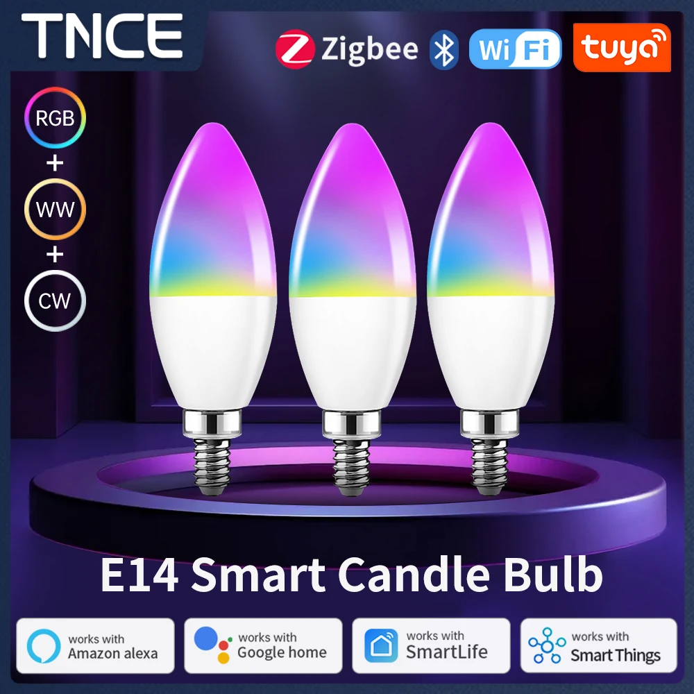 TNCE Tuya Smart WiFi/ Zigbee/Bluetooth E14 Candel Light Dimmable LED Bulb Smart Life APP Control Light Voice Alexa Google home