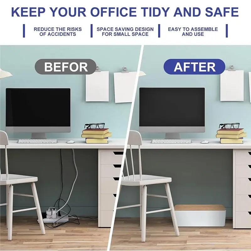 2026 New Wooden Style Cable Management Box, Large Cord Organizer Box For Power Strips, Desk Computer Wire Cord Hider