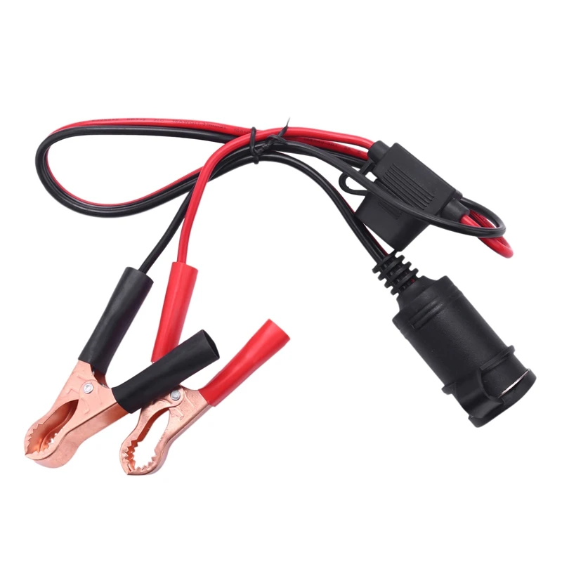 2X 2FT 12V 24V Car Cigarette Lighter Socket Female Adapter 15A Alligator Clips Car Battery Clip-on Extension Cord