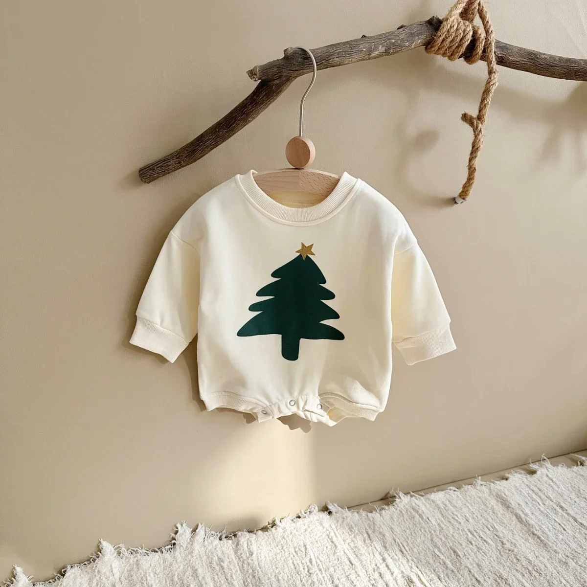 INS Newborn Baby Long Sleeve Romper Christmas Tree Printed Terry Bodysuit Outfit Infant Baptism Bodysuit Clothes Xmas Costumes