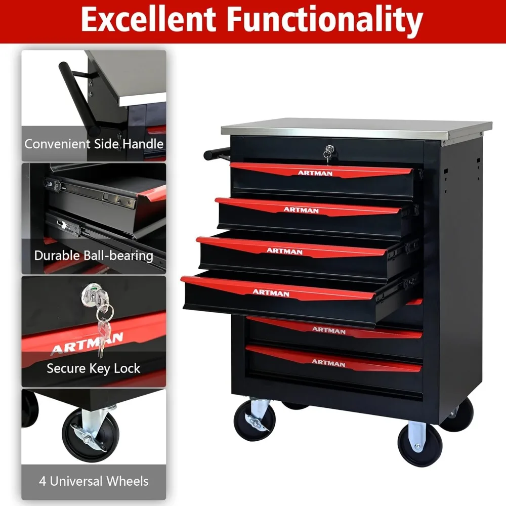 Multifunctional Rolling Tool Storage Chest with 7 Drawers for Garage, Heavy Duty Trolley Organizer Toolbox on Wheels
