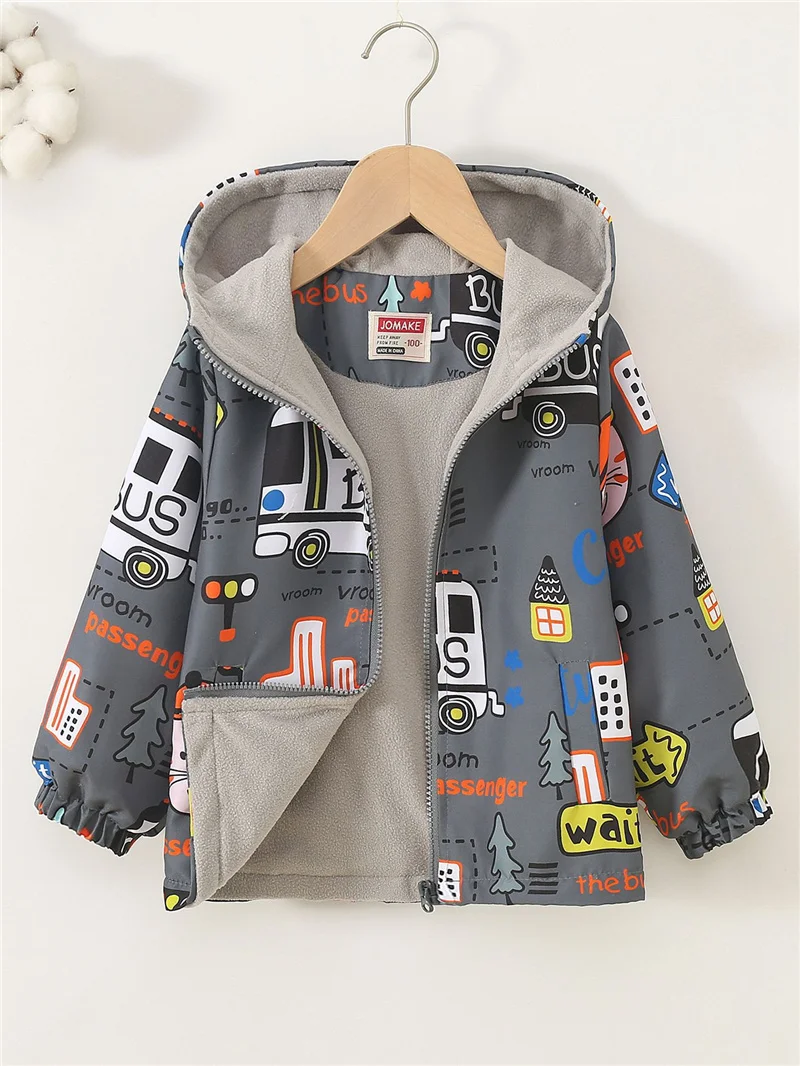 Kids Thick Warm Jackets Autumn Winter Boys Girls Fleece Hooded Coats Cartoon Dinosaur Windbreaker Outerwear Children Clothes