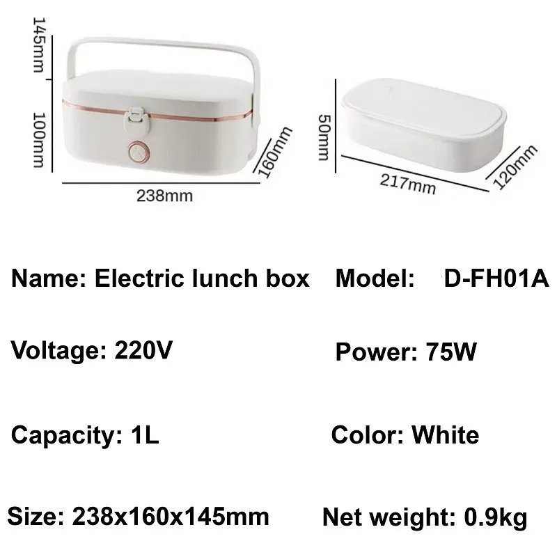 220V Electric Heated Lunch Box Portable Outdoor Heated Lunch Box 304 Stainless Steel Water-free Heater Office Food Warmer 1000ml