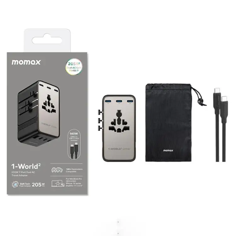 Recommend MOMAX UA28L PC 1-World 2 205W Dual AC 7-Port Universal Travel GaN Charger with 140W Cable