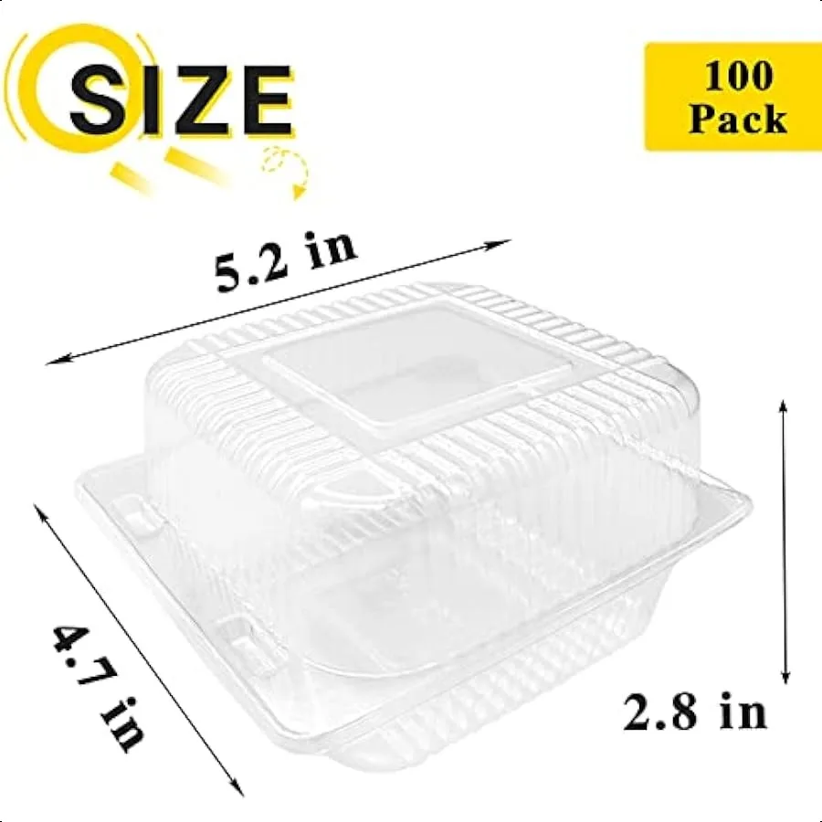 100 قطعة من الحاويات البلاستيكية الشفافة المفصلية مع أغطية حاويات شريحة الكيك الفردية حاوية طعام بلاستيكية مربعة للاستعمال مرة واحدة #3