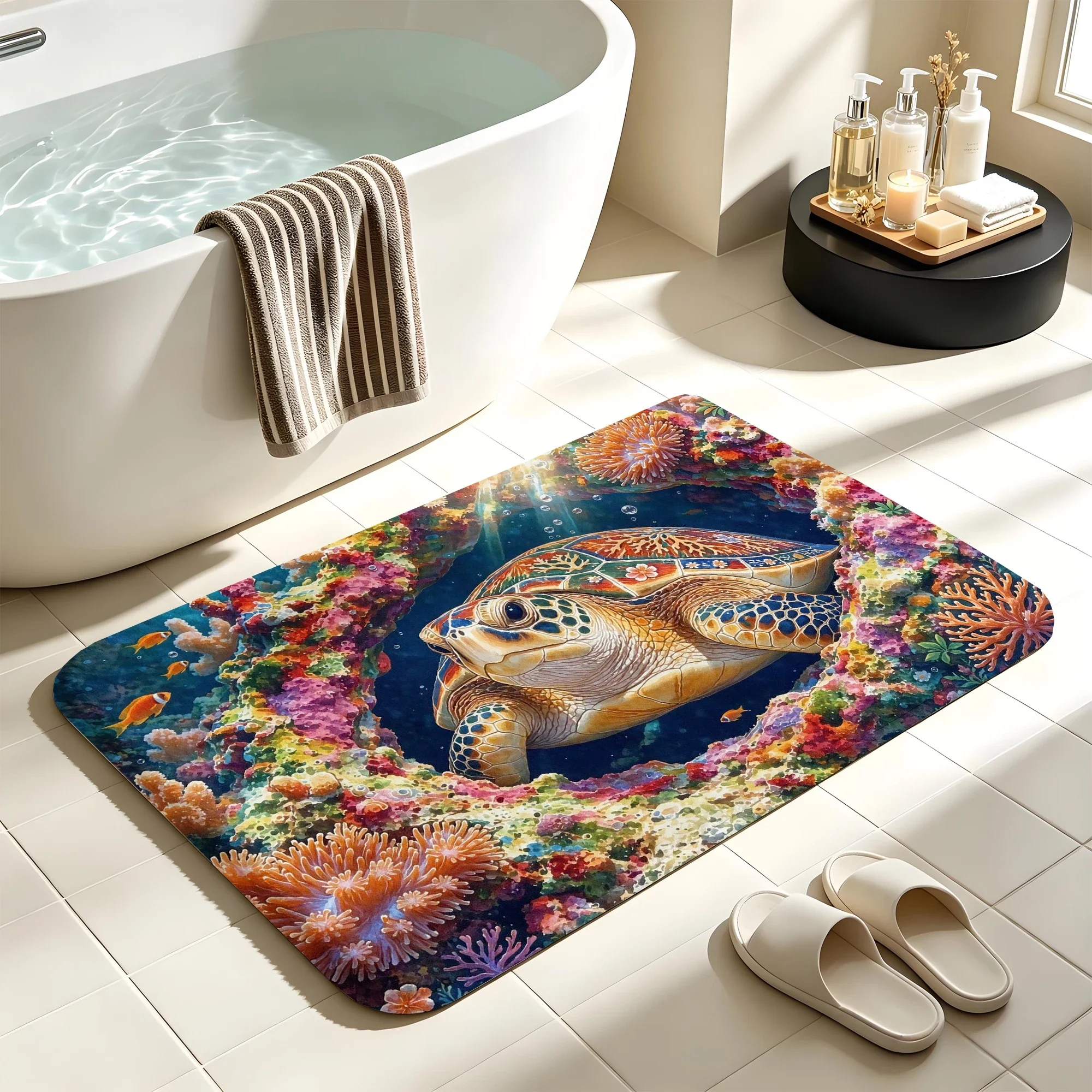 Sea turtle Bath Mat Water Absorbent Quick Dry Anti-Slip Shower Rug Floor Carpet for Bathroom Home Decor