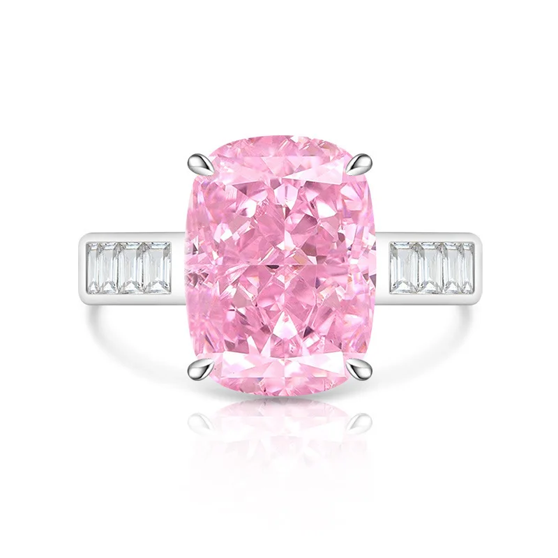 Stylish Luxury 925 Sterling Silver Ice Flower Cut Large Square Zircon Shining Ladies Engagement Ring