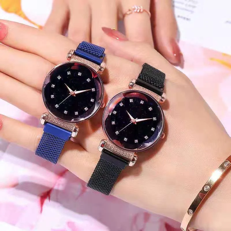 Reloj estrellado magnético de lujo para mujer, relojes de pulsera de cuarzo para mujer, relojes femeninos a la moda