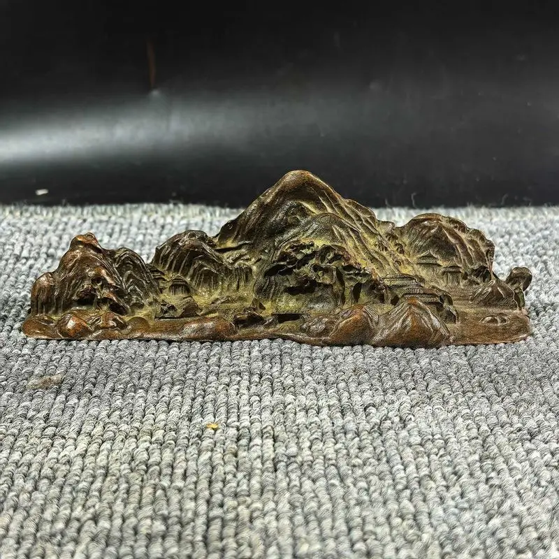 Antique-style copper mountain peak holder home decoration craft, Jiangshan paperweight and pen rest ornament