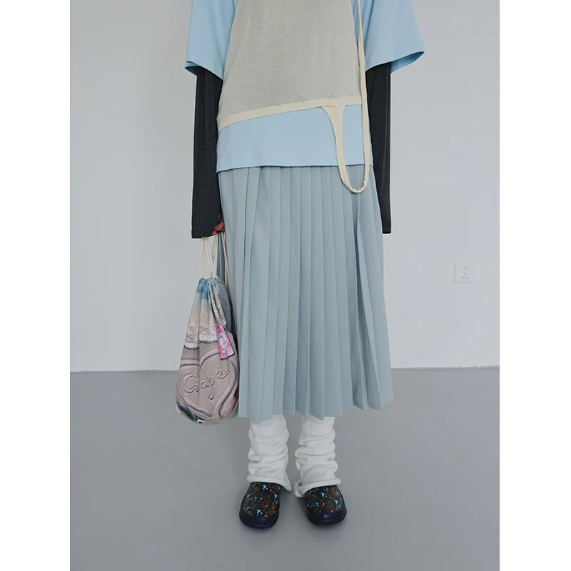 

Весна 2026: Нежная свободная юбка-миди А-силуэта с пышным подолом в корейском стиле, дышащая, с высокой талией, плиссированная, для женщин