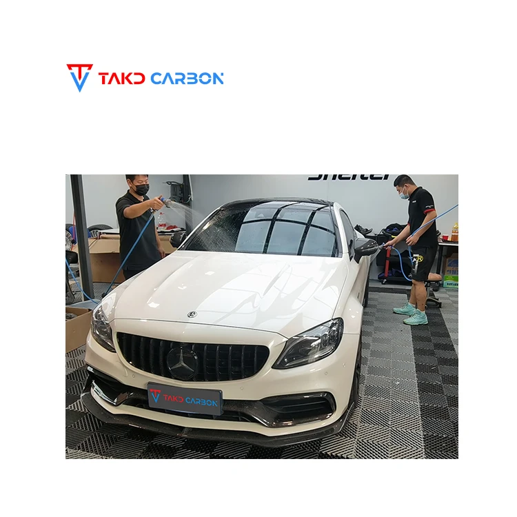 TAKD Carbon Real Car Data Development universal rear spoilers Dry Carbon Fiber Front Bumper Lip For BENZ C63 W205 Coupe