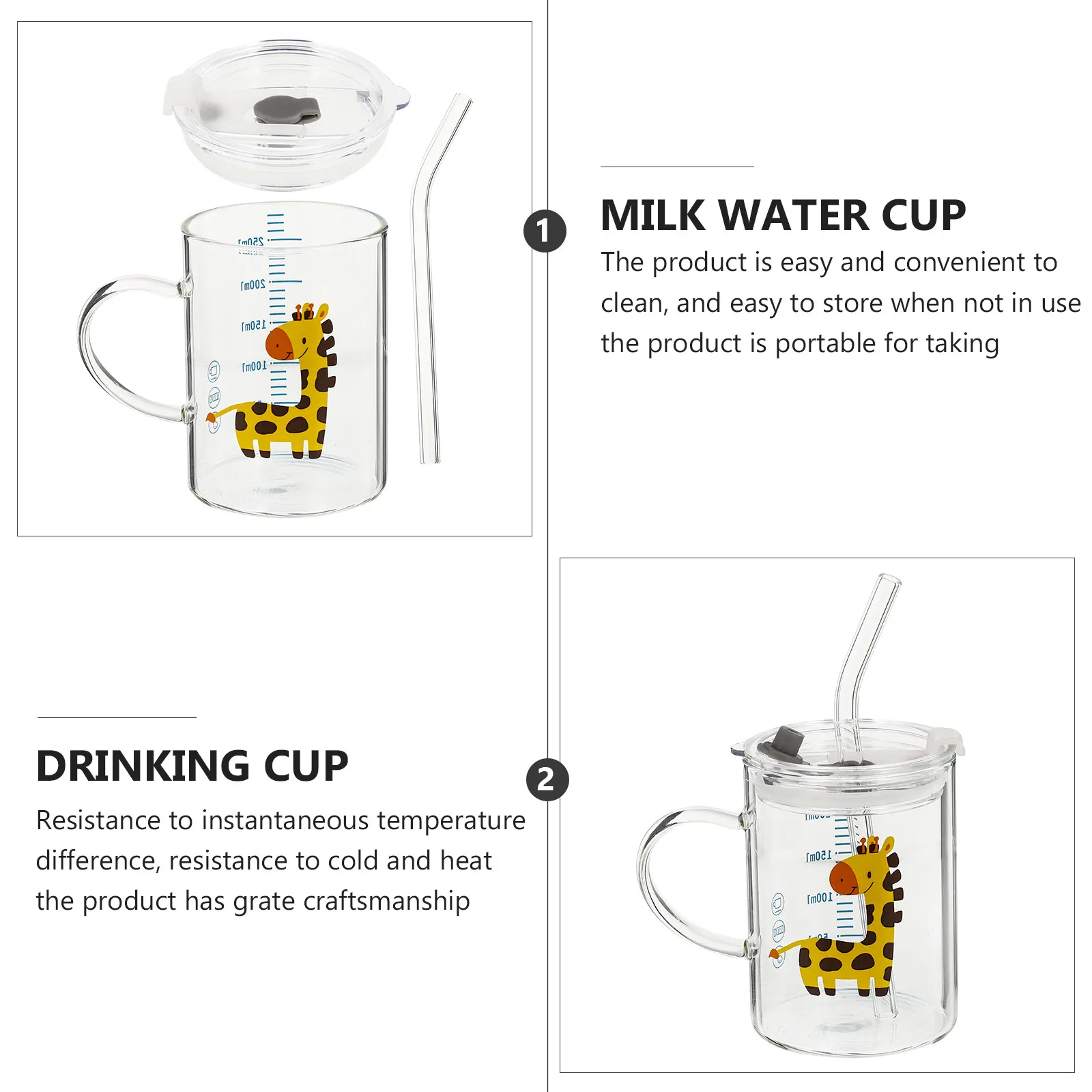 1Pcs Small Deer Shaped Kids Straw Cup Premium Glass Drinking Mug for Toddlers Baby Milk Water Cup Kitchen Home Restaurant Hotel