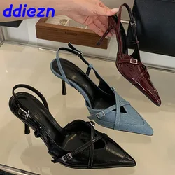 Female Dress Footwear Party Ladies Thin Heels Pumps Shoes New 2025 Fashion Pointed Toe Elegant Women High Heels Shoes Slingbacks