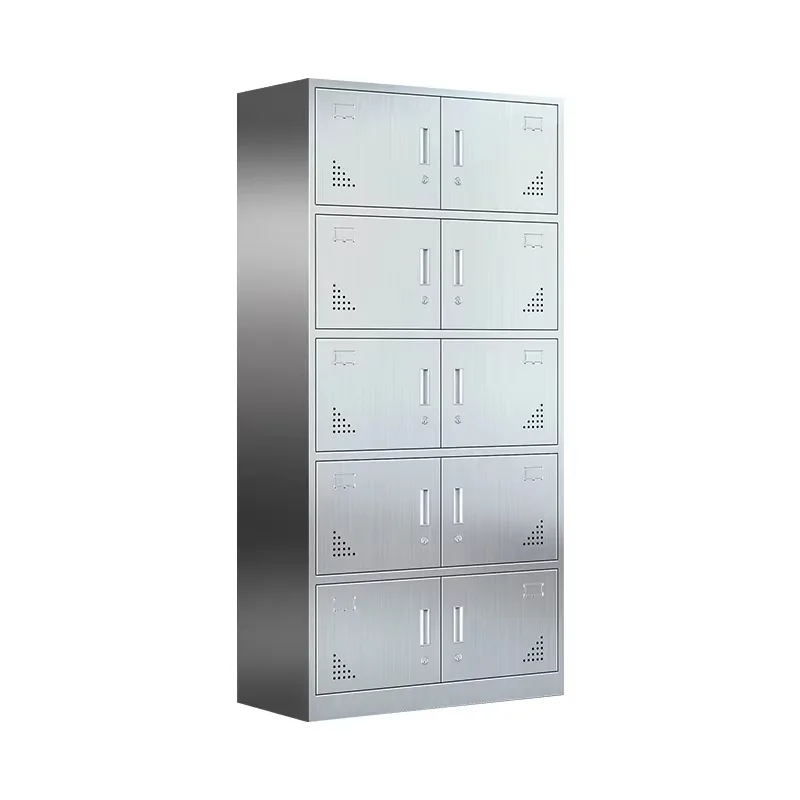 Key Lock 10 Door Stainless Steel Commercial Furniture Locker Shoe Bag Pet Clothing Office School Office Storage