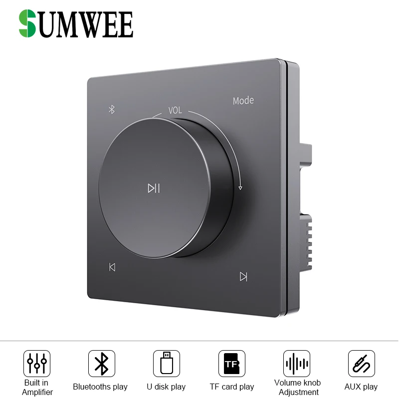 

Home Audio In Wall Amplifiers Hotel Bluetooths Background Music Sound Theater System 86 Knob Style TF AUX Stereo Audio Power AMP