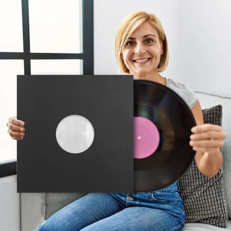 Record Beschermhoezen 10 Stuks Zwart Papier Poly Gevoerde Platenhoezen Voor Album Anti Statische Beschermende Platenjassen