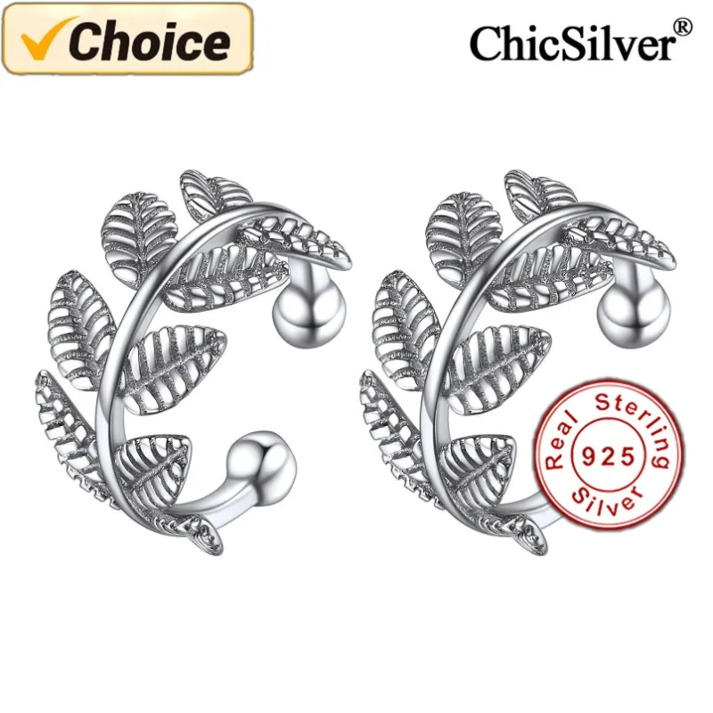 

925 Sterling Silver Leaf Cuff Earrings Ear Cuffs Non Piercing Cartilage Clip Cuff Stackable Earring for Woman