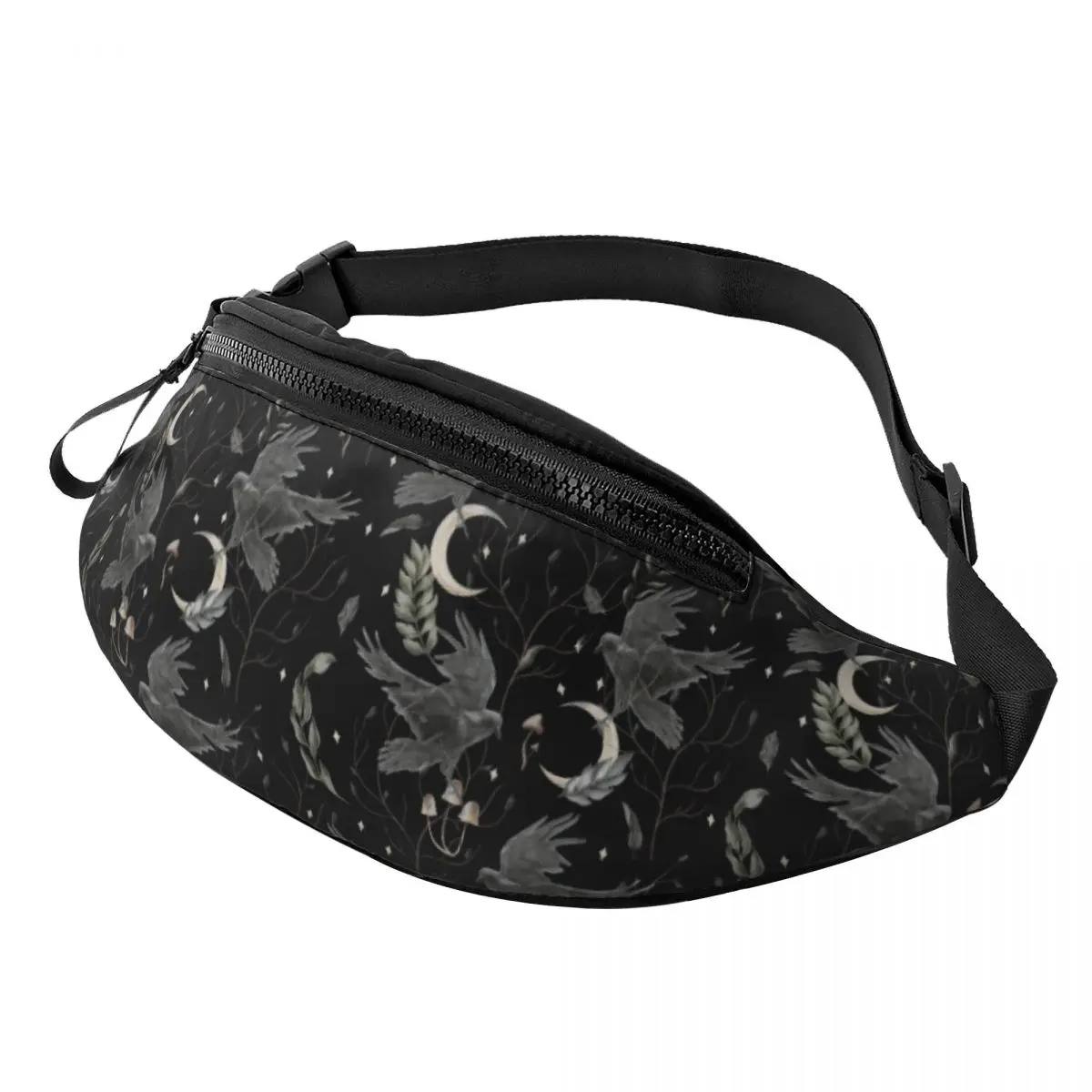 

Custom Crow Moon Fanny Pack Women Men Fashion Halloween Spooky Witch Crossbody Waist Bag for Traveling Phone Money Pouch
