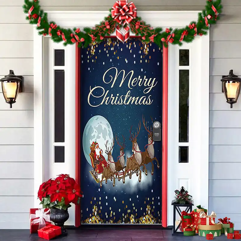 

Christmas 2025 Front Door Decoration Santa Claus & Christmas Tree Door Cover -90x200CM Festive Holiday Decoration