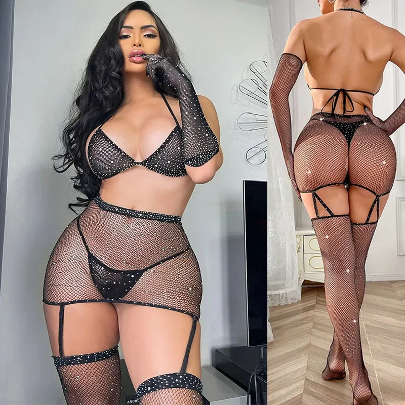 

Модное боди с блестящими стразами, женское сексуальное женское белье, порно чулки, кружевное нижнее белье, эротический ажурный комбинезон, ночной горячий комплект