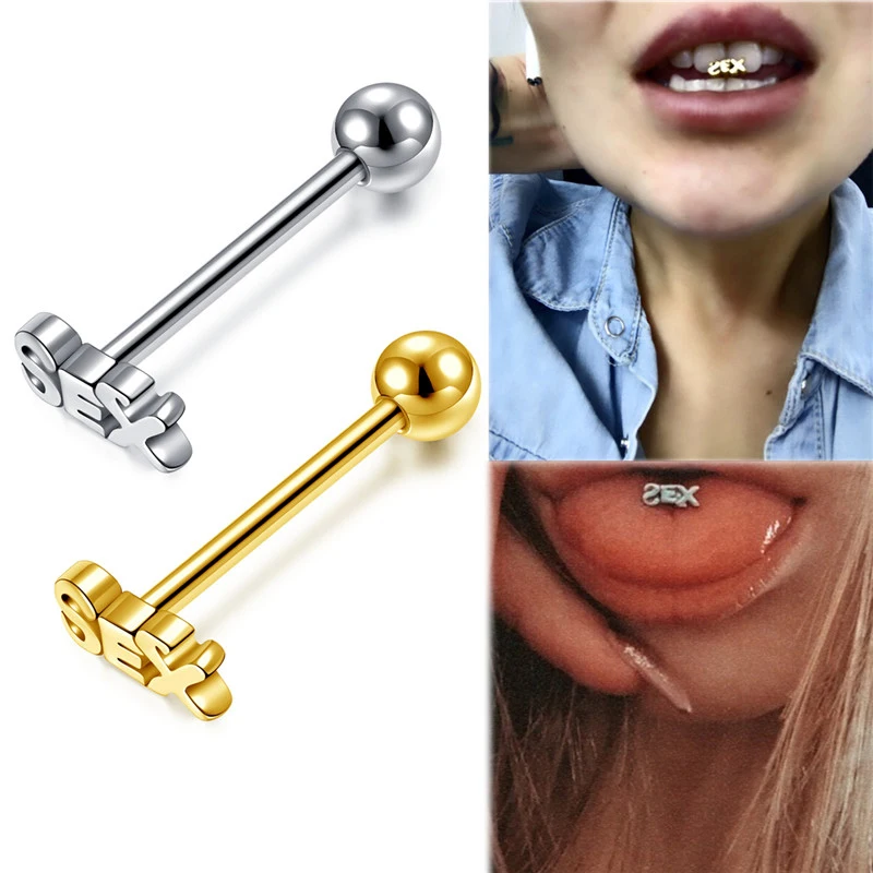 Labret Perçage de la Langue en Acier Inoxydable 16G, Barre de Jules, Anneaux de Langue à Levier, Bijoux de Piercing Corporel Sexy