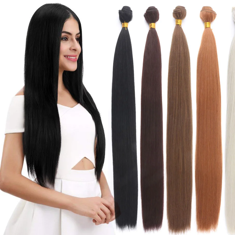 

Bone Straight Hair Bundles 26inch Salon Natural Hair Extensions Fake Fibers Super Long Synthetic Yaki Straight Hair Weaving Full
