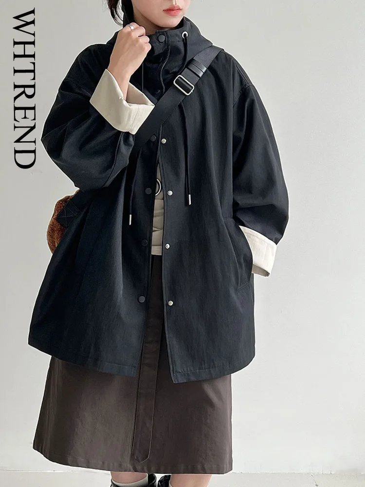 

WHTREND корейский стиль простой манжет цветной блок повседневная универсальная куртка для женщин осенний новый свободный плащ с капюшоном WH1884