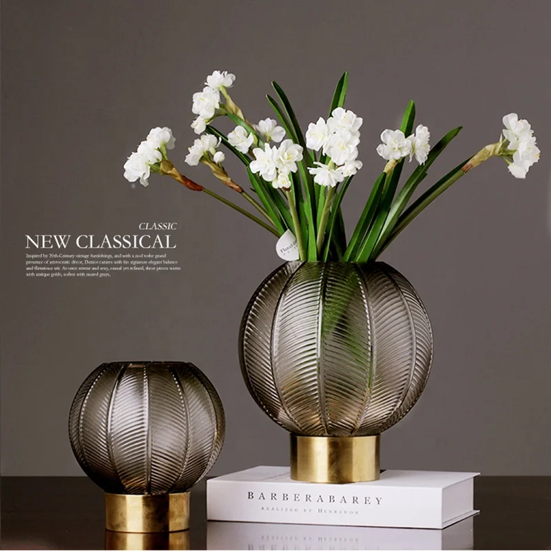 New Style Wholesales Handblown Living Room Decoration Round Shape Colored Flower Glass Vase