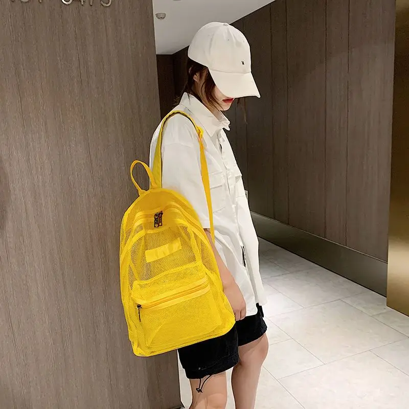 New Fashion Women Transparent Backpacks Mesh Backpack for Boys and Girls Light Weight Rucksack Travel Black Student Bags 가방