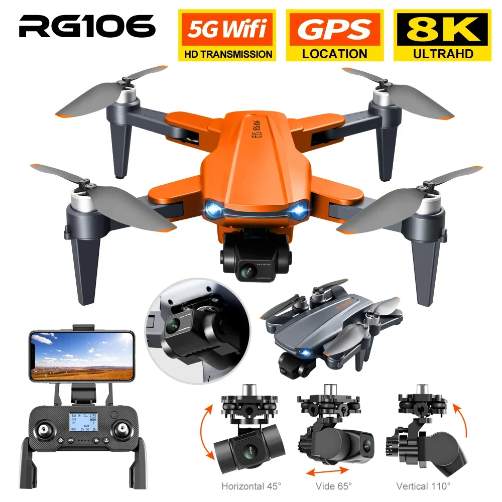 Podwójny aparat RG106 PRO Drone 8K HD z GPS WIFI szerokokątny FPV transmisja w czasie rzeczywistym składana na odległość 2KM