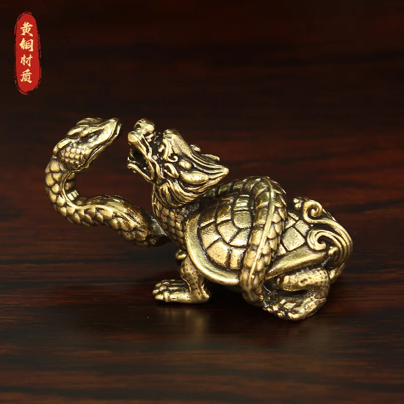 Brass and python figurines, creative Xuanwu dragon turtle, antique-style copper sculptures, handicrafts