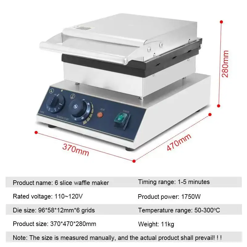 Komersial 6 Buah Pembuat Waffle Pembuat Waffle Besi Anti-lengket Kue Besi Piring Kue Oven Lolly Tongkat Mesin Waffle