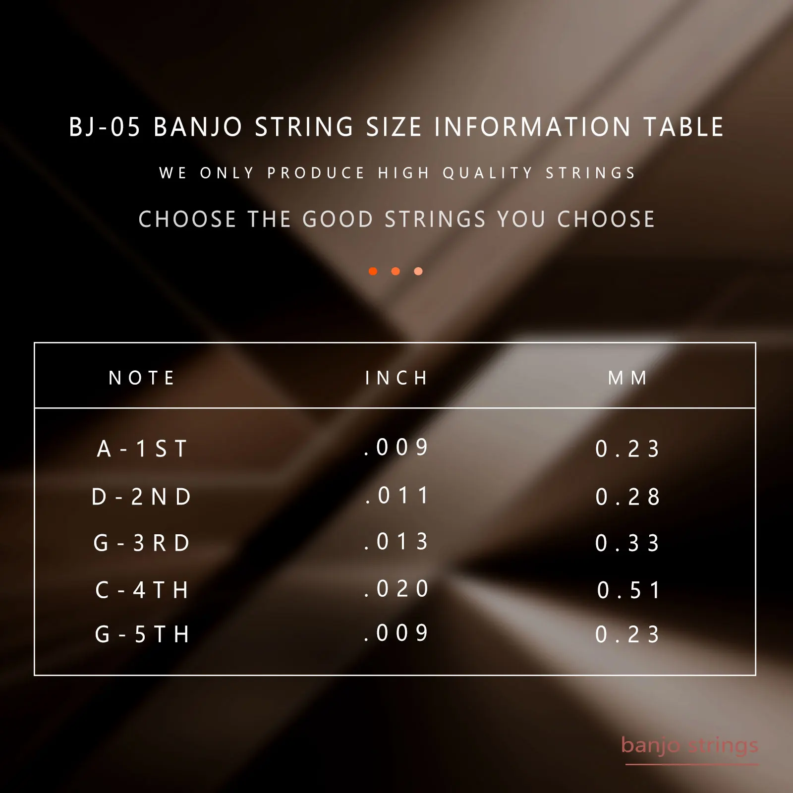 5-String Banjo Strings Set BJ05 Brass Wound Anti-Rust Coated Steel Core Professional Replacement Banjo Accessories