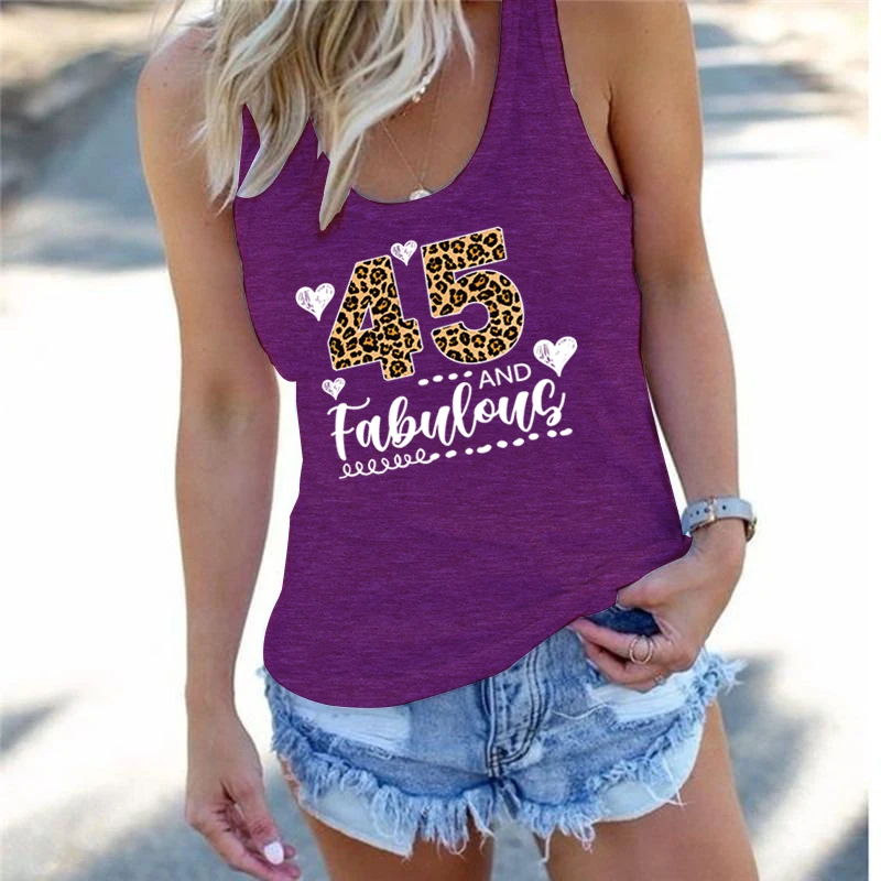 Leopard Print Lovers Birthday Gift Tanks 45th Classic Tops Leopard 45 and Fabulous Fashion Woman Tops Age Racerback Tank Top