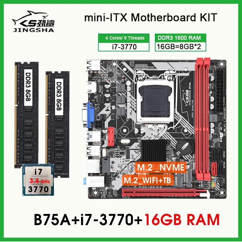 B75 Motherboard lga 1155 kit i7 3770 processor and 16GB DDR3 1600MHz Desktop Memory mini itx WIFI NVME M.2 VGA placa mae