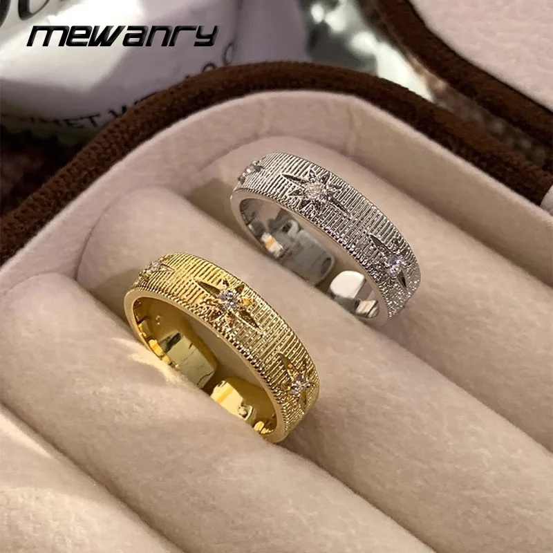 Mewanry Simple Inlaid Zircon Brushed Finger Ring For Women Delicate French Elegant Fashion Adjustable Jewelry Gift Party Wedding