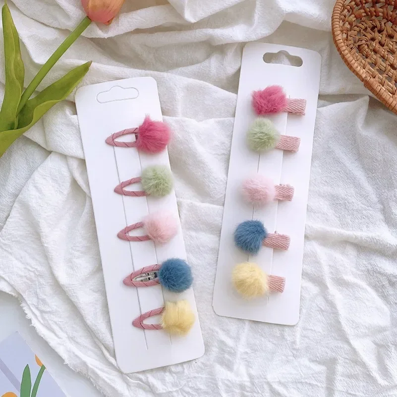 5 pz/set Colorato Mini Pompon Fermagli Per Capelli Del Bambino Palla di Peluche Accessori Per Capelli Per Bambini Morbida Palla di Pelo Delle Ragazze Forcelle Carino BB Barrettes