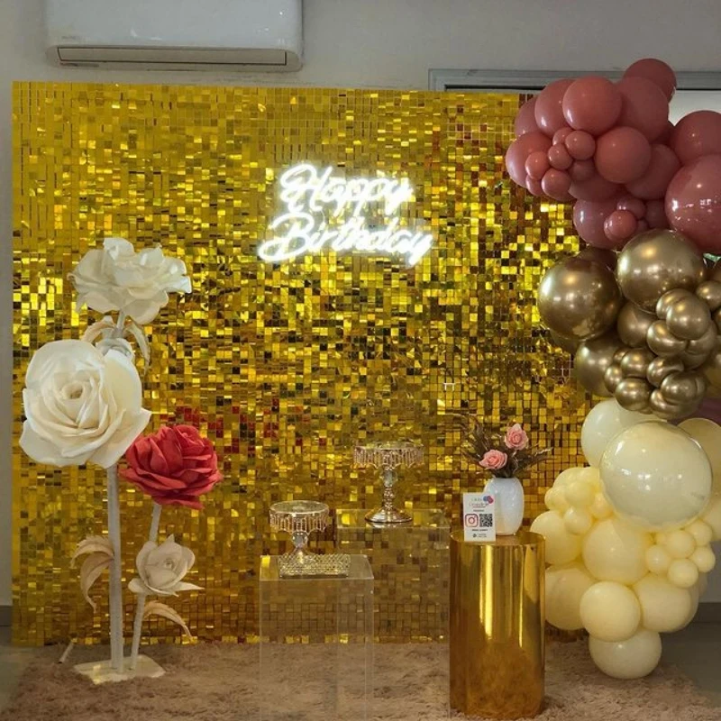 

12/16/18pcs Shimmer Sequare Sequins Wall Backdrop for Arrangement Anniversary Home Decoration Christmas Accessories Decoration