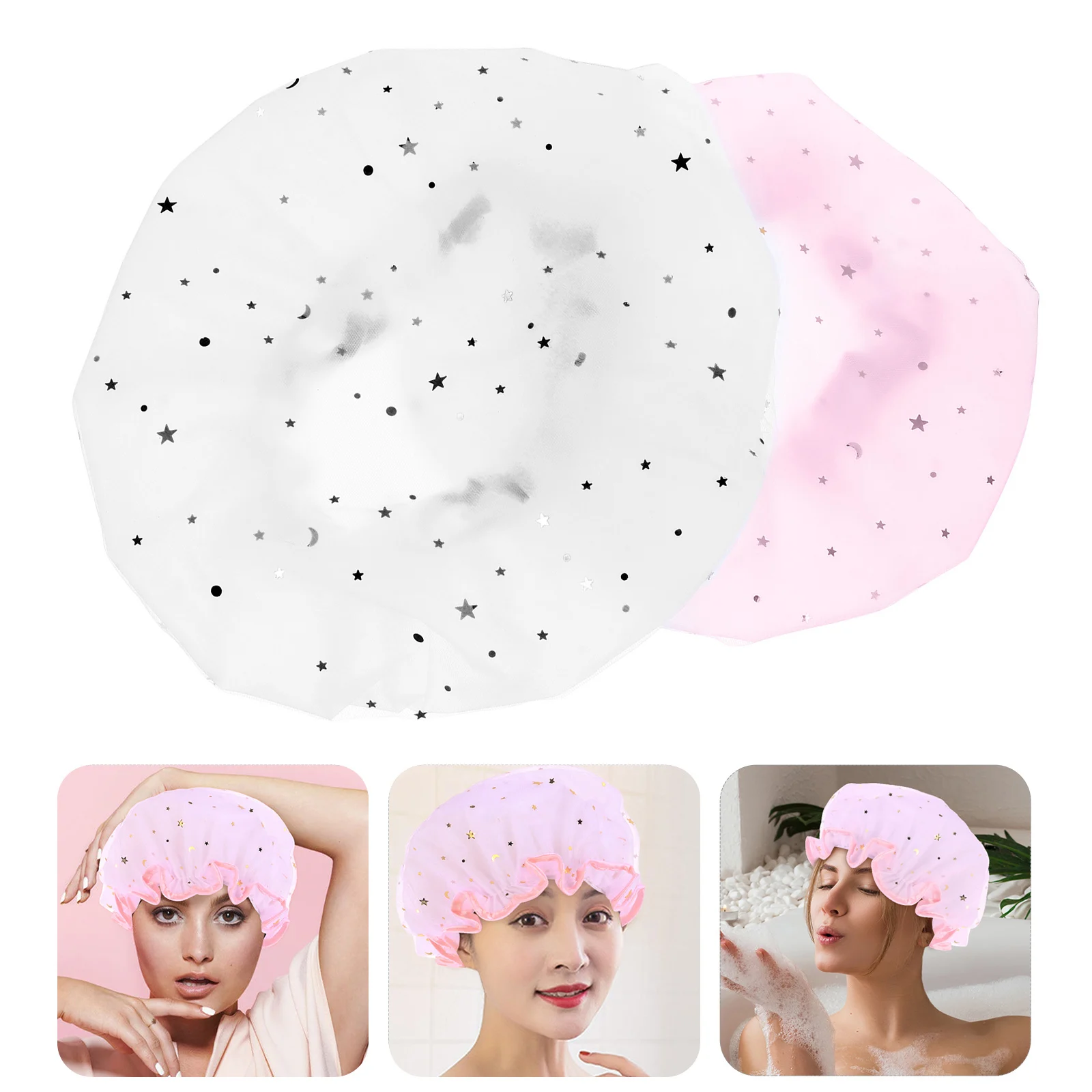 

2 Pcs Gauze Shower Cap Star Waterproof Women Elastic Cooking Caps Reusable Eva Hair Spa