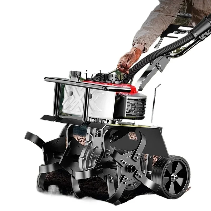 Four-Wheel Drive Micro-Tiller Small Agricultural Rotary Tiller Soil Loosening and Cultivation Tool Household Cultivator