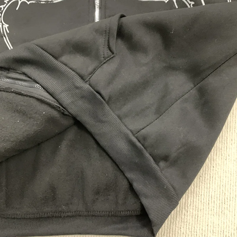 المرأة Y2k الشارع خمر الفراء طوق قبعة مقنعين الشتاء قمة الموضة الشارع كول الجمجمة المطبوعة سستة البلوز معطف دافئ سترة #5