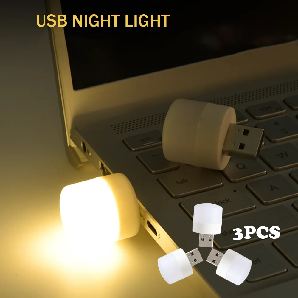 3PCS USB Plug Lamp Computer Mobile Power Charging Bedroom Study LED Lamp Emergency Bedside Children's Eye Protection Night Light