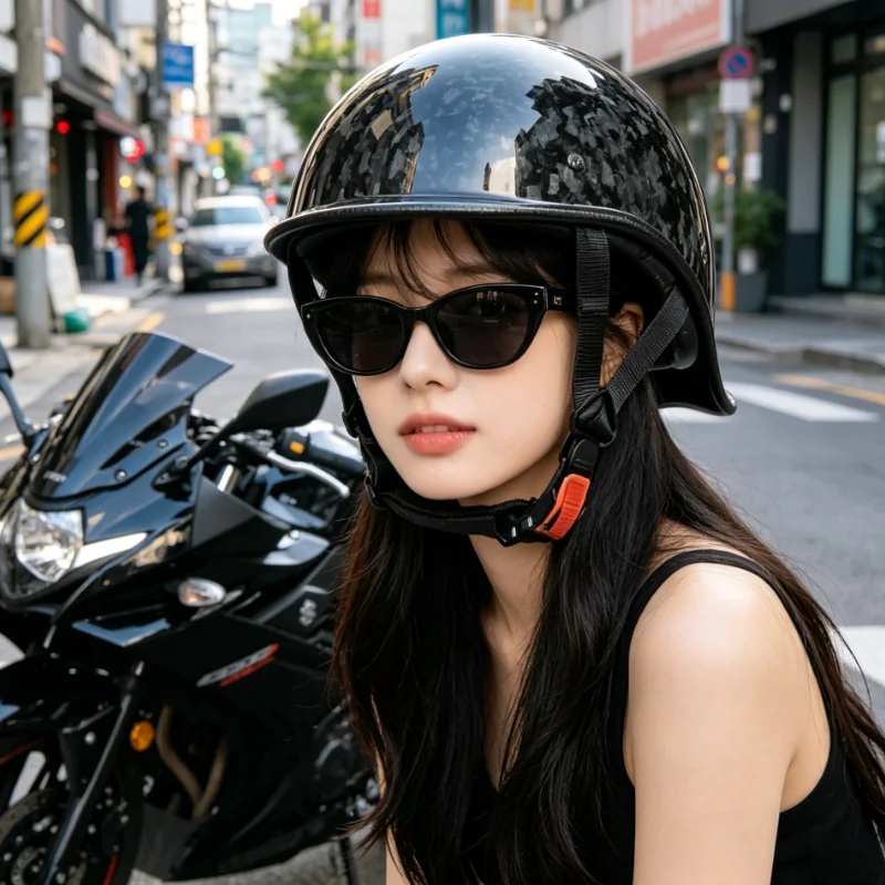 

Street Bike Carbon Fiber Half Face Motorcycle Helmet Lightweight Breathable Open Face Safety Helmet for Men Women Scooter Riding
