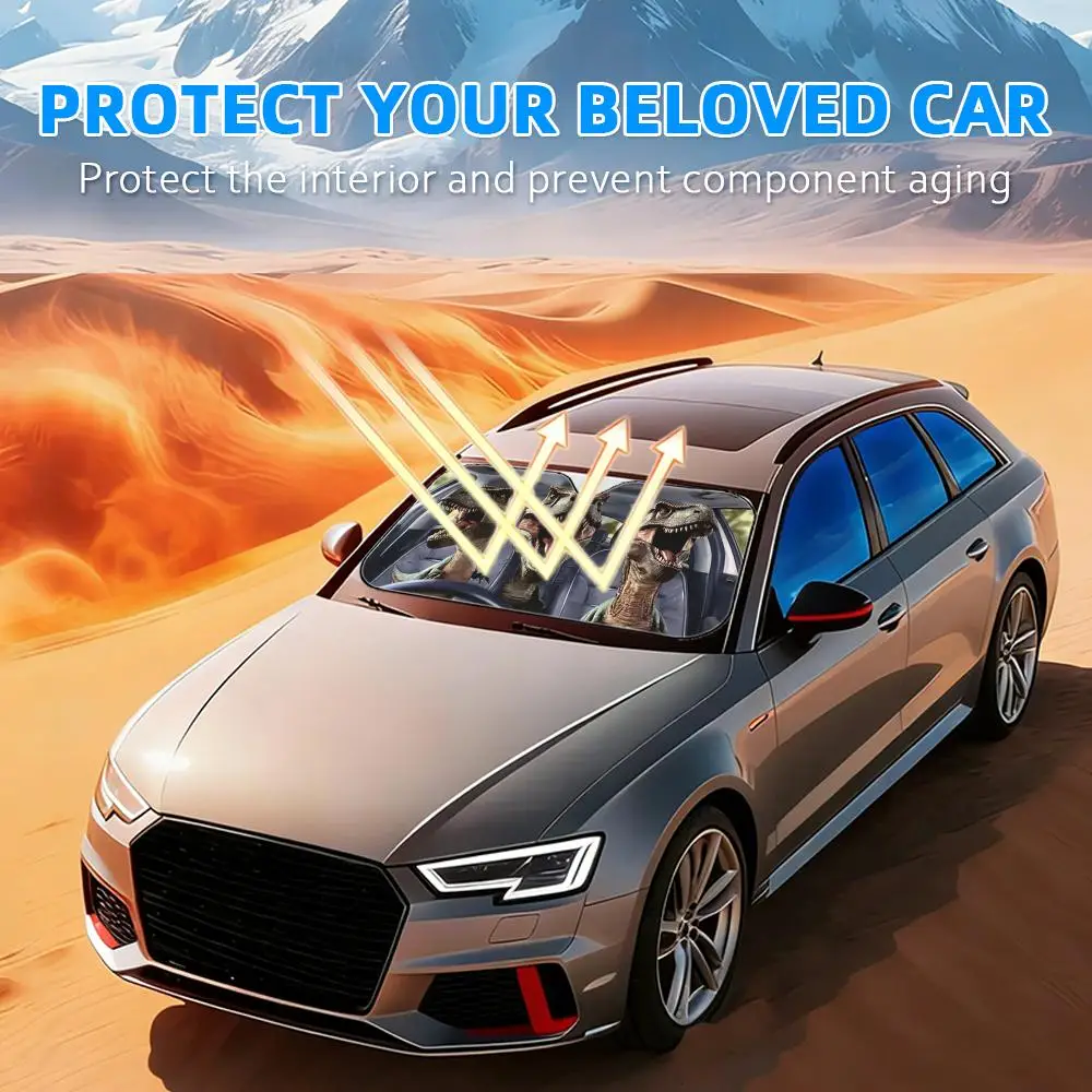 Funny Dinosaur Driving Sun Visor Reusable Aluminum Foil Car Sunshade UV Protection Heat Insulation Windshield Cover