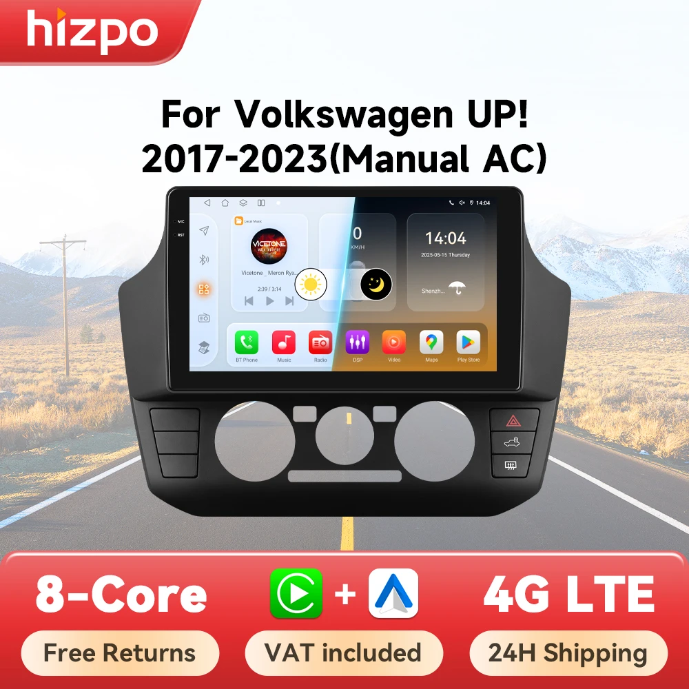 Hizpo Autoradio Radio Touchscreen für Volkswagen up! 2013-2018 up Handbuch A/C Carplay GPS Navigation 8 Core 4G Wifi Autoradio