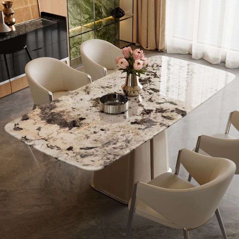 

Italian light luxury snow mountain blue natural luxury stone dining table fragrant snow plum advanced sense marble rectangle