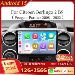Android 15 Carplay For Citroen Berlingo 2 B9 Peugeot Partner 2008 2009 2010 -2022 Lettore multimediale per autoradio DSP WIFI +