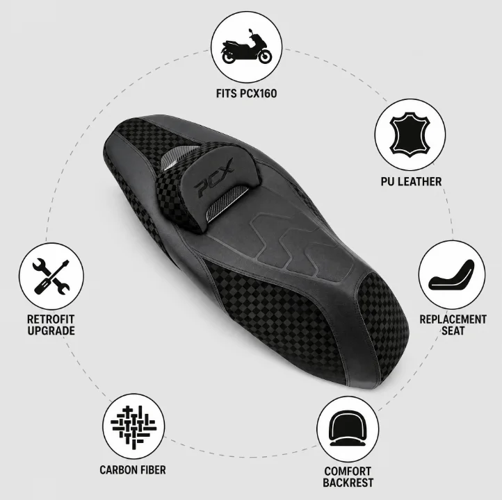 Seat Assembly with Backrest for Honda PCX160 Motorcycle Soft Comfortable Anti Slip Waterproof Wholesale Upgrade