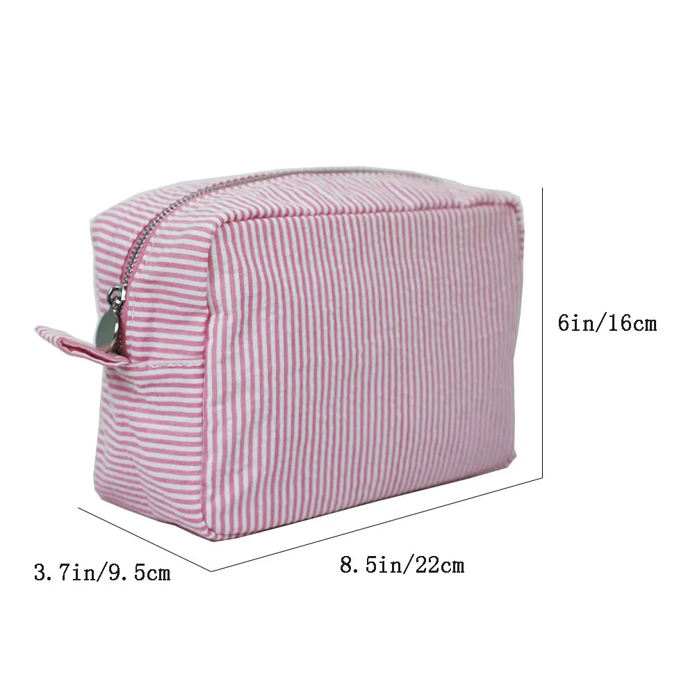 Women\'s Travelling Personalized Name Portable Toiletry Bag Custom Embroidery Name Birthday Gift Seersucker Makeup Storage Bags