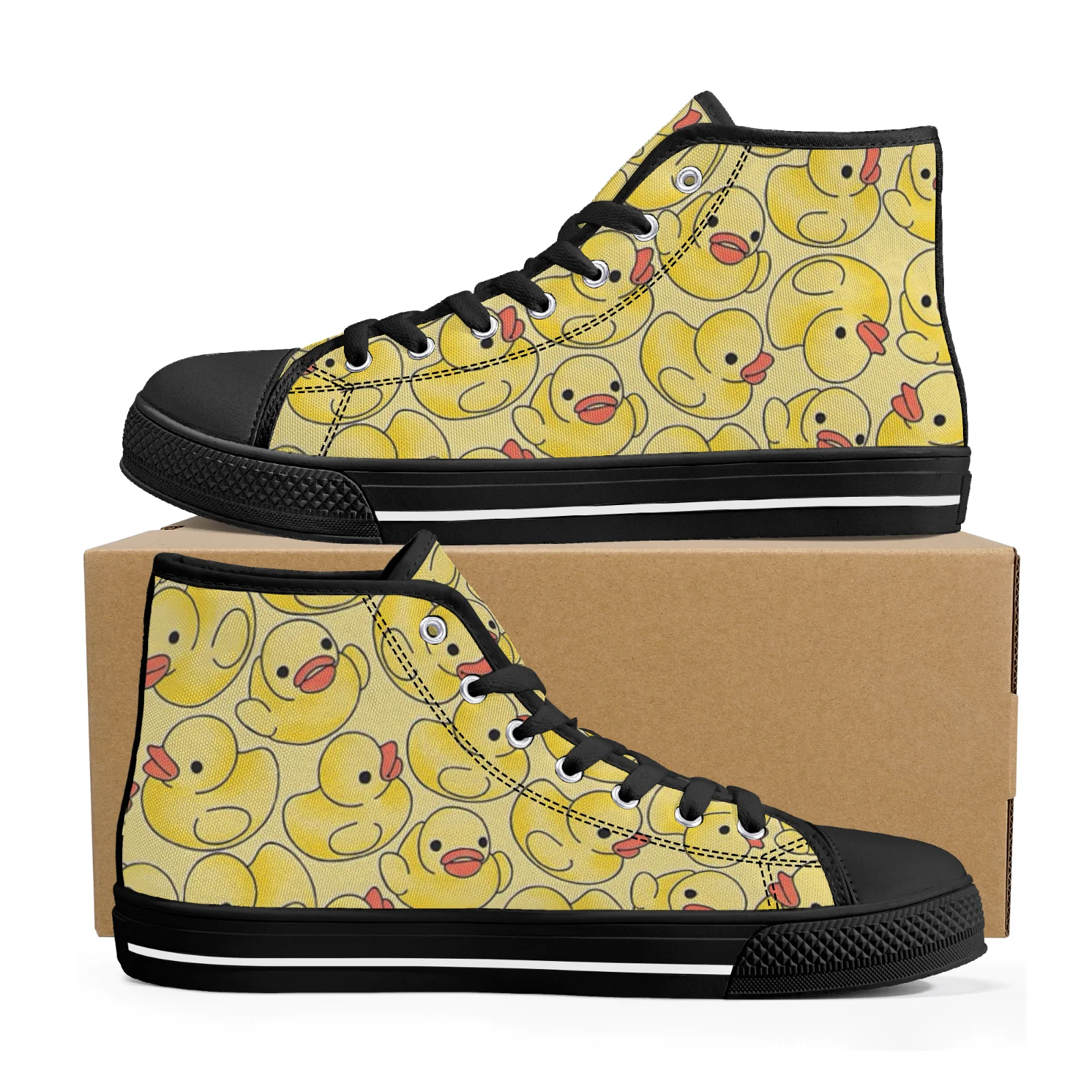 

Customizable cartoon yellow duck high-top high-quality canvas vulcanized shoes for men and women casual sneakers Chaussures